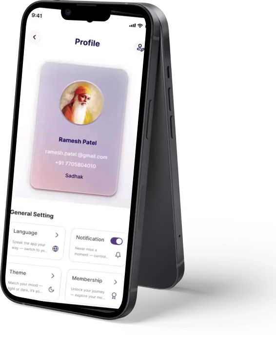 A phone showing the Dhyan app profile screen